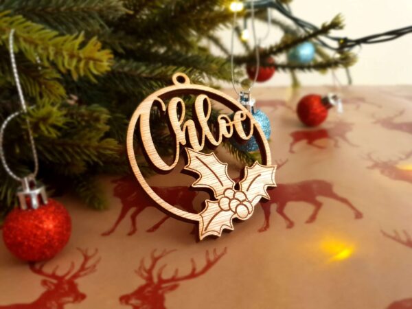 Personalised Wooden Holly Bauble - Image 3
