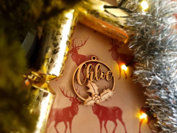 Personalised Wooden Holly Bauble - Image 2