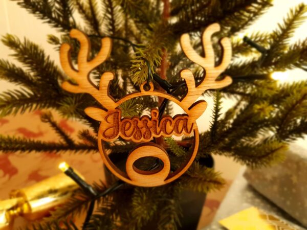 Personalised Round Reindeer Ears Bauble