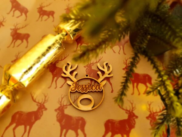 Personalised Round Reindeer Ears Bauble - Image 3