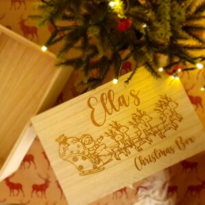 Personalised Large Wooden Christmas Box - Santa Sleigh Design