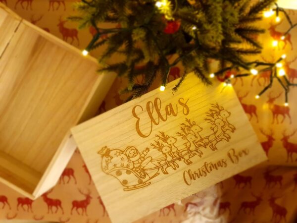 Personalised Large Wooden Christmas Box - Santa Sleigh Design