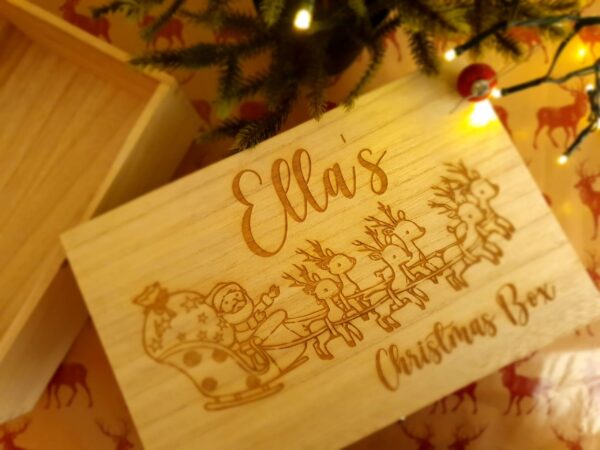 Personalised Large Wooden Christmas Box - Santa Sleigh Design - Image 3