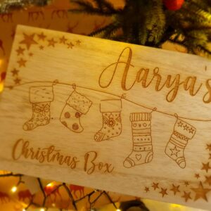 Personalised Large Wooden Christmas Box - Stockings Design