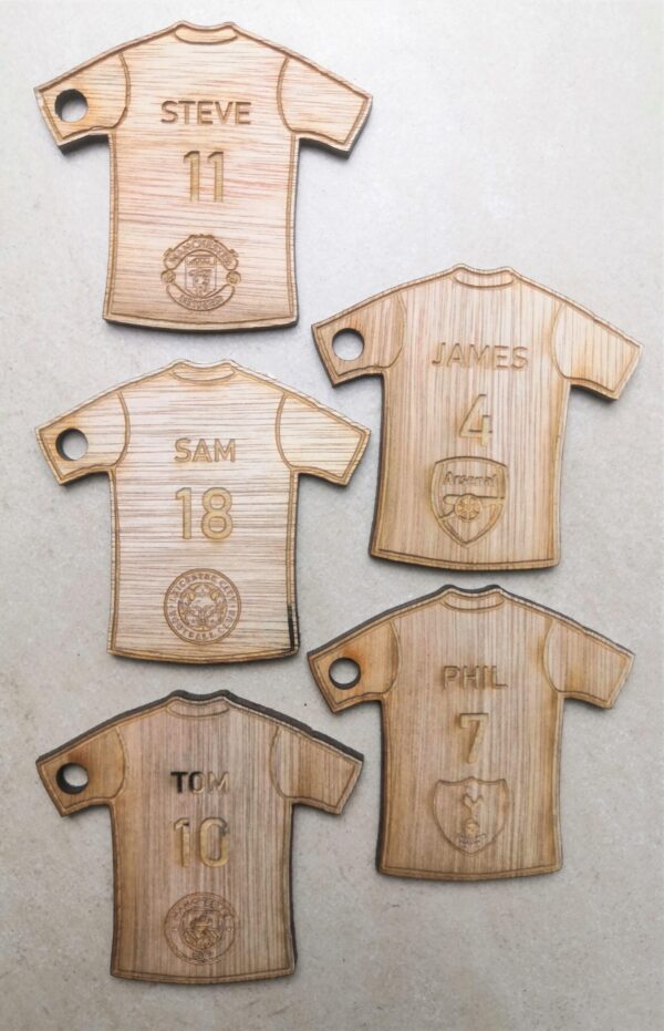 Personalised Wooden Football Shirt Keychains - Image 2