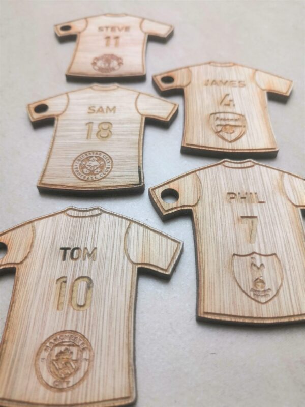 Personalised Wooden Football Shirt Keychains - Image 3