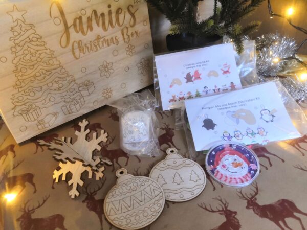 Filled Personalised Wooden Activity Christmas Boxes