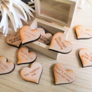 10 Love Tokens with personalised Box and Hearts Included