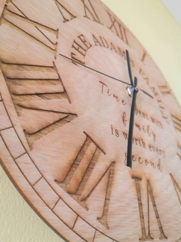 Personalised Wooden Family Time Clock - Roman Numerals - Image 3
