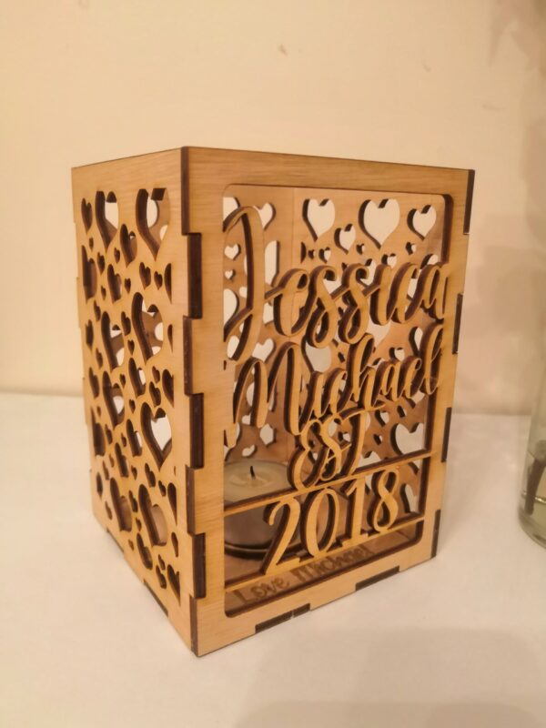 Personalised Wooden Hearts Lantern/Tea Light - Image 2