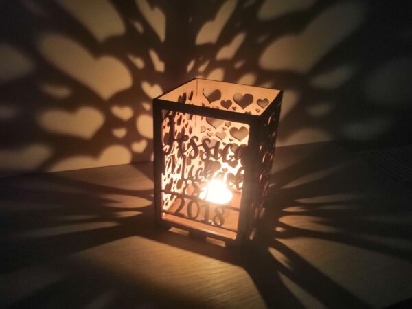 Personalised Wooden Hearts Lantern/Tea Light
