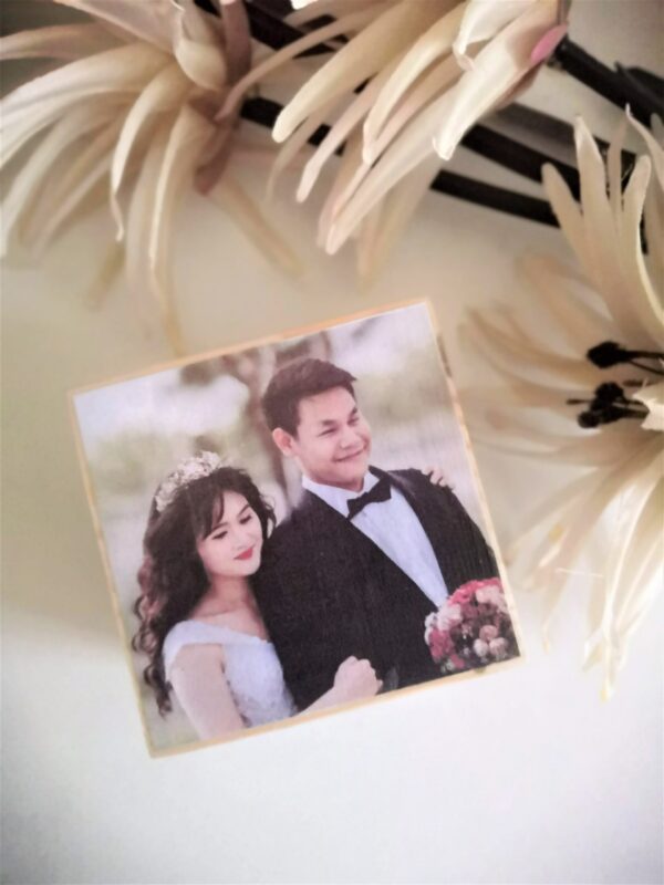 Personalised Wooden 7cm Photo Cube - Memory Keepsake for a Wedding / Anniversary / Holiday / of Kids and more. Great Valentines Gift too! - Image 3