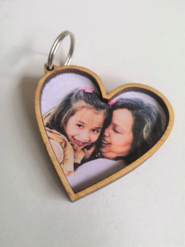 Personalised Heart Wooden Photo Keyring/Keychain