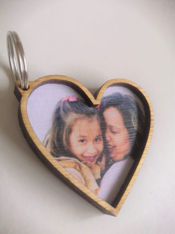 Personalised Heart Wooden Photo Keyring/Keychain - Image 3