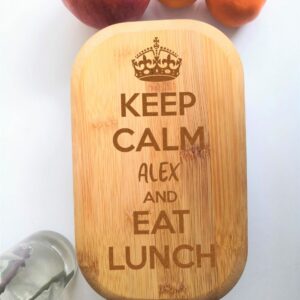 Personalised Bamboo Wooden Lunch Box - Keep Calm