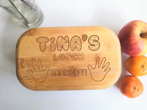 Personalised Bamboo Wooden Lunch Box - Hands Off