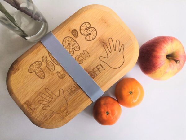 Personalised Bamboo Wooden Lunch Box - Hands Off - Image 2
