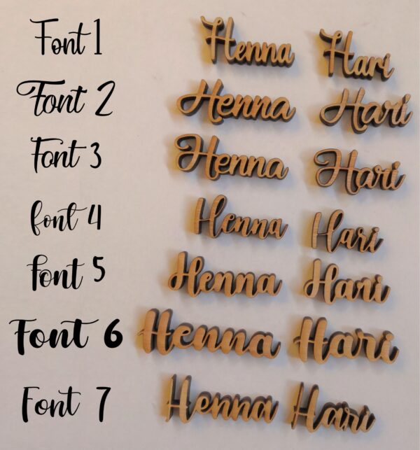 Wedding / Party / Reception Name Place Holders / Place Card Names / Wedding Favours - Wooden Laser Cut - Various font styles to choose from - Image 2