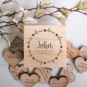 10 Reasons Why I love you/I love you Because with personalised Box and Hearts Included