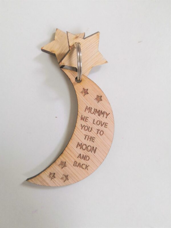 Personalised Wooden Charm Key Ring/Key Chain Sets - Love you to the moon and back! - Image 4