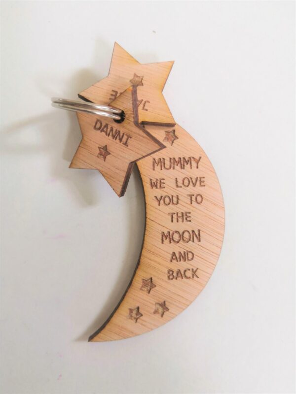 Personalised Wooden Charm Key Ring/Key Chain Sets - Love you to the moon and back! - Image 2