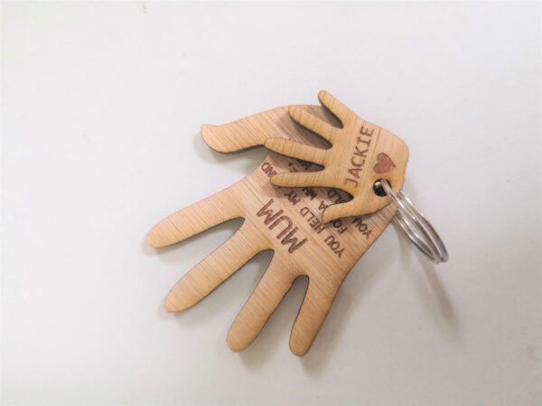 Personalised Wooden Charm Key Ring/Key Chain Sets - Hands - Image 2