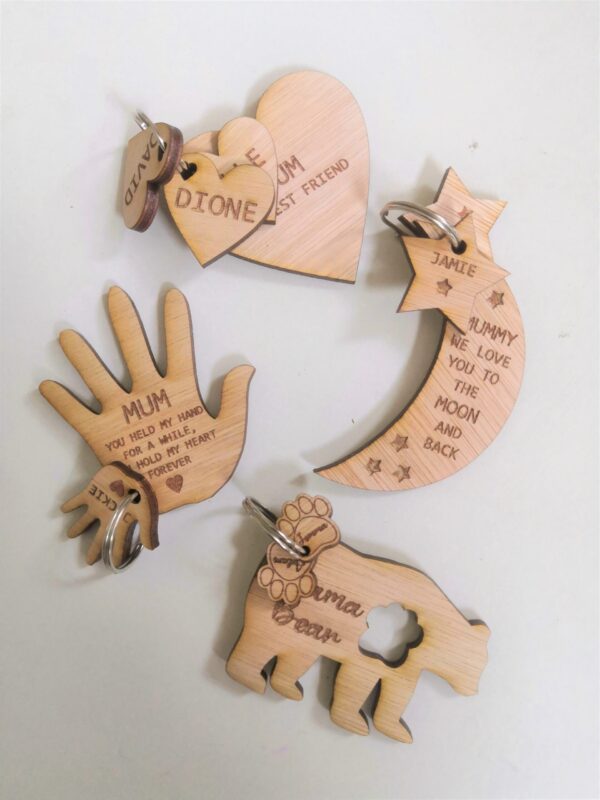 Personalised Wooden Charm Key Ring/Key Chain Sets - Hands - Image 3