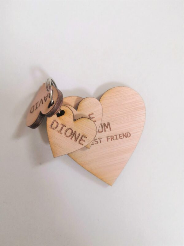 Personalised Wooden Charm Key Ring/Key Chain Sets - Hearts - Image 2