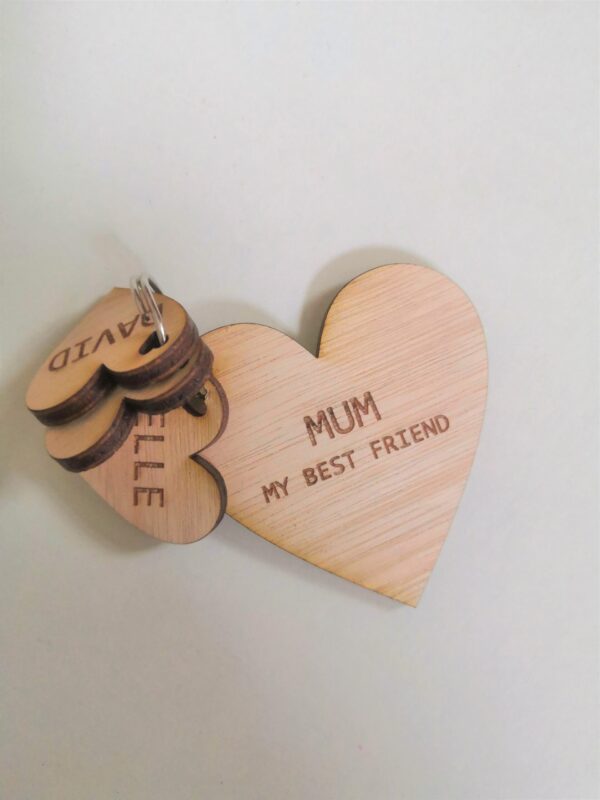 Personalised Wooden Charm Key Ring/Key Chain Sets - Hearts