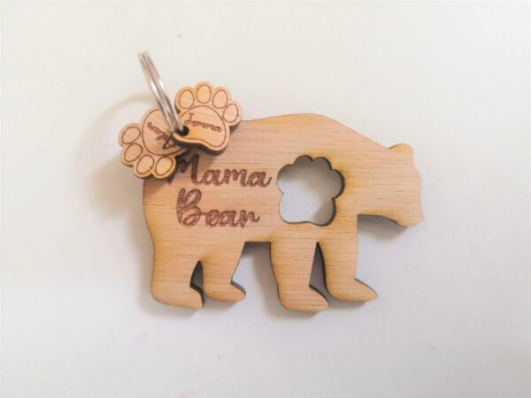 Personalised Wooden Charm Key Ring/Key Chain Sets - Mama/Papa Bear and Paws