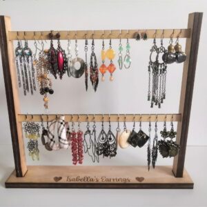 Personalised Wooden Earring Stand - Holds 20 pairs of earrings and bracelets