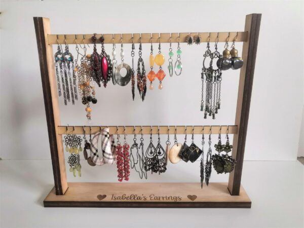 Personalised Wooden Earring Stand - Holds 20 pairs of earrings and bracelets