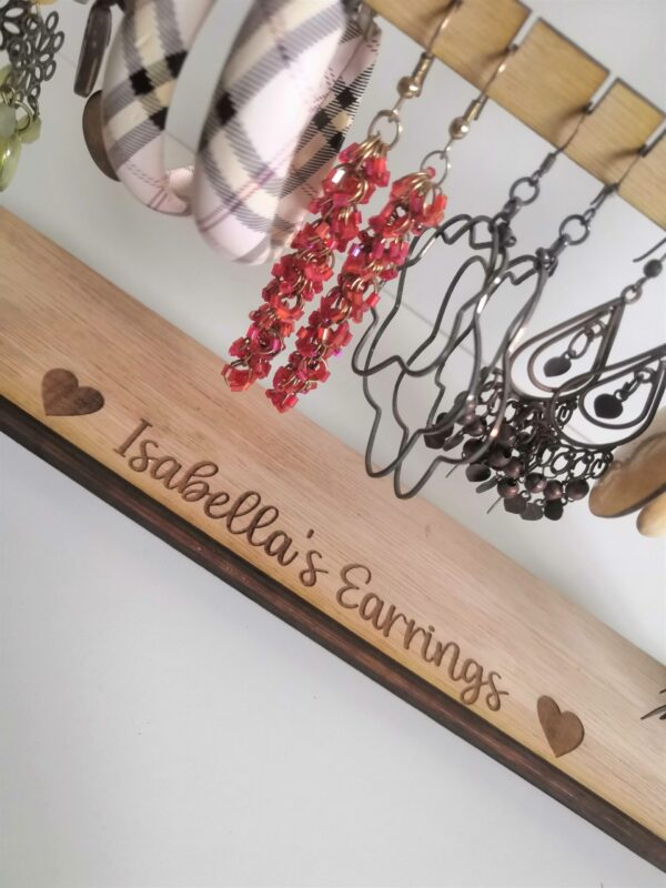 Personalised Wooden Earring Stand - Holds 20 pairs of earrings and bracelets - Image 4
