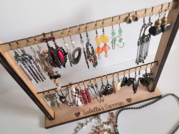 Personalised Wooden Earring Stand - Holds 20 pairs of earrings and bracelets - Image 5