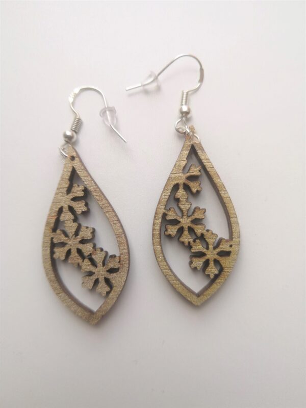 Snowflake Tear Drop Christmas Earrings - Dangling - Wire Hook - Light Weight (Style 1) - Image 3