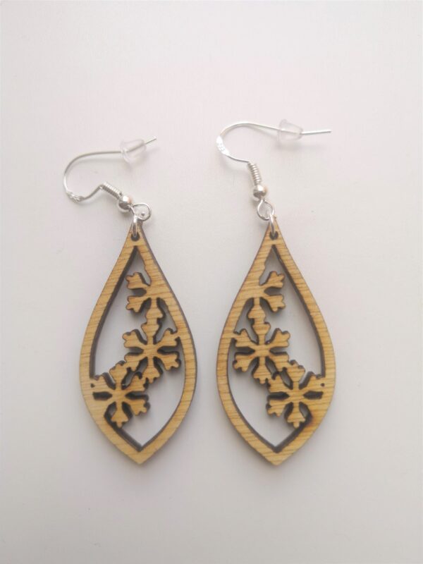 Snowflake Tear Drop Christmas Earrings - Dangling - Wire Hook - Light Weight (Style 1)