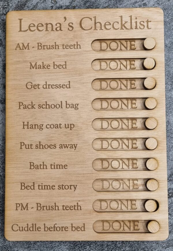 Personalised Wooden Kids Checklist / Routine Board / To Do list / Chores List / Schedule Reminder - Children's Gift, Autism Routine, In/Out