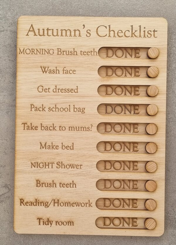 Personalised Wooden Kids Checklist / Routine Board / To Do list / Chores List / Schedule Reminder - Children's Gift, Autism Routine, In/Out - Image 7