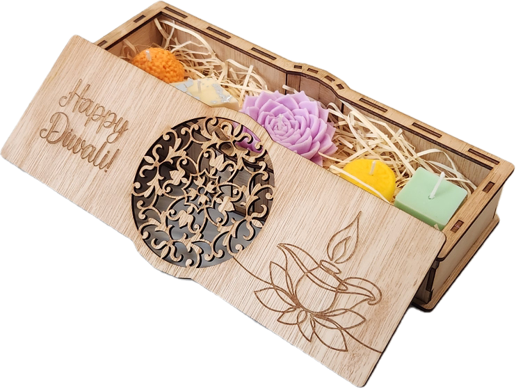 Homemade Mithai Shaped Candles In A Personalised Wooden Box